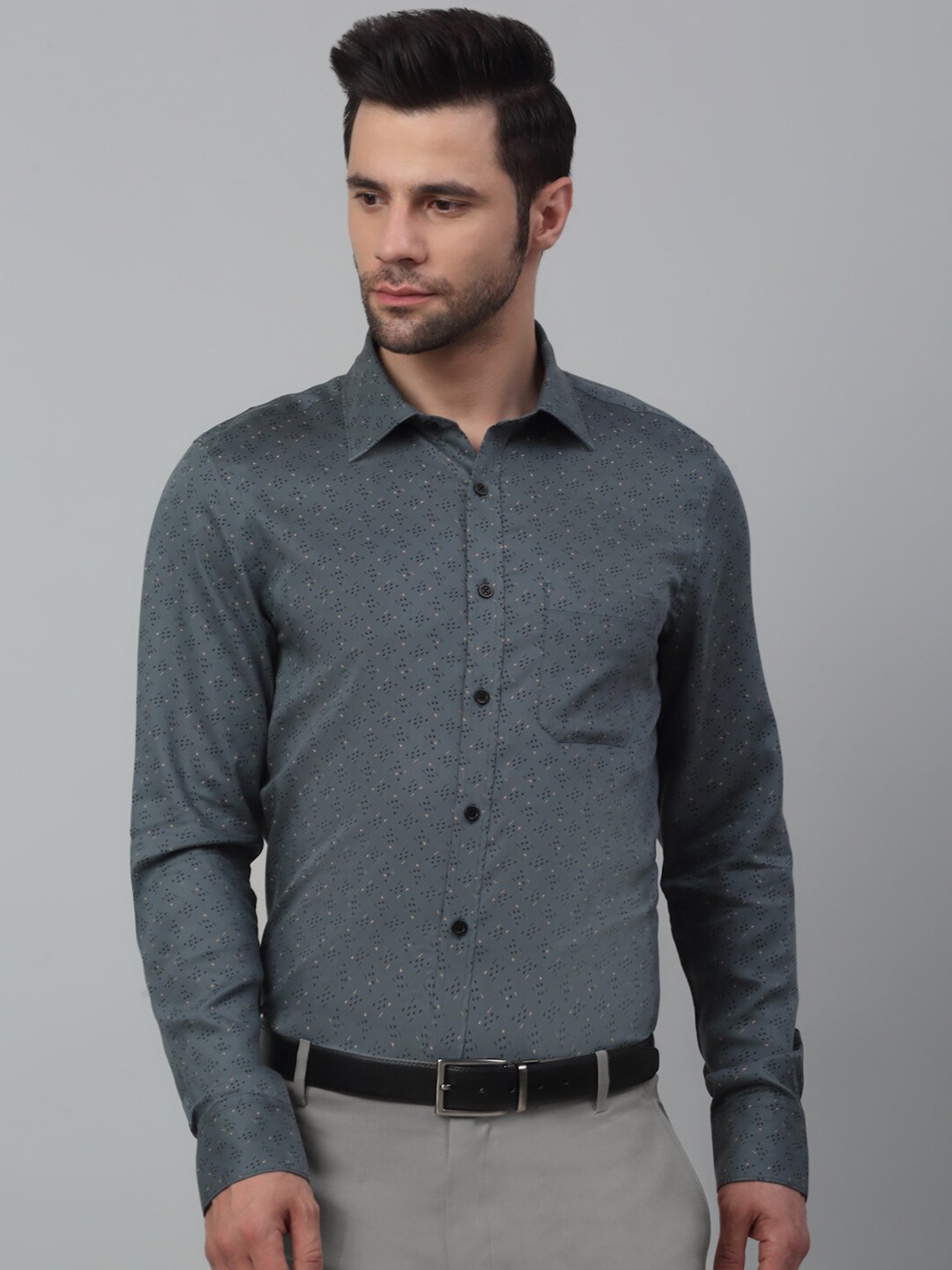 

MUTAQINOTI Men Comfort Printed Cotton Formal Shirt, Green