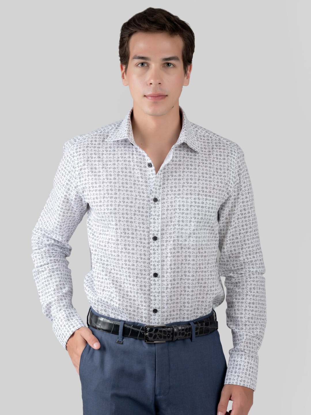 

MUTAQINOTI Comfort Opaque Micro Ditsy Printed Cotton Formal Shirt, White