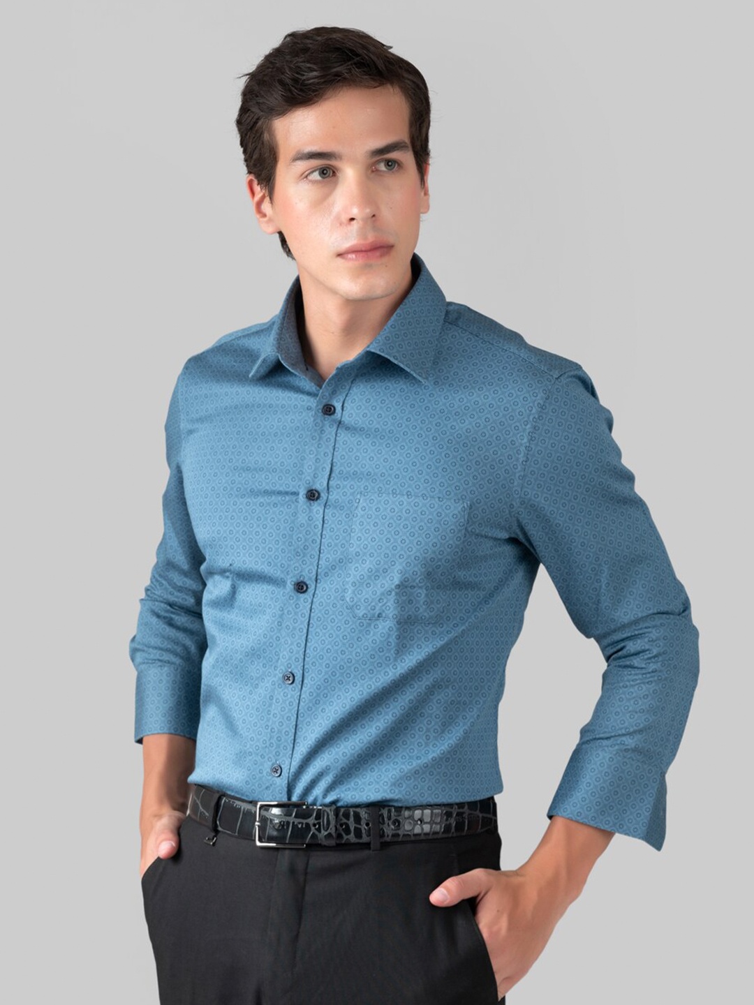 

MUTAQINOTI Men Comfort Printed Cotton Formal Shirt, Blue