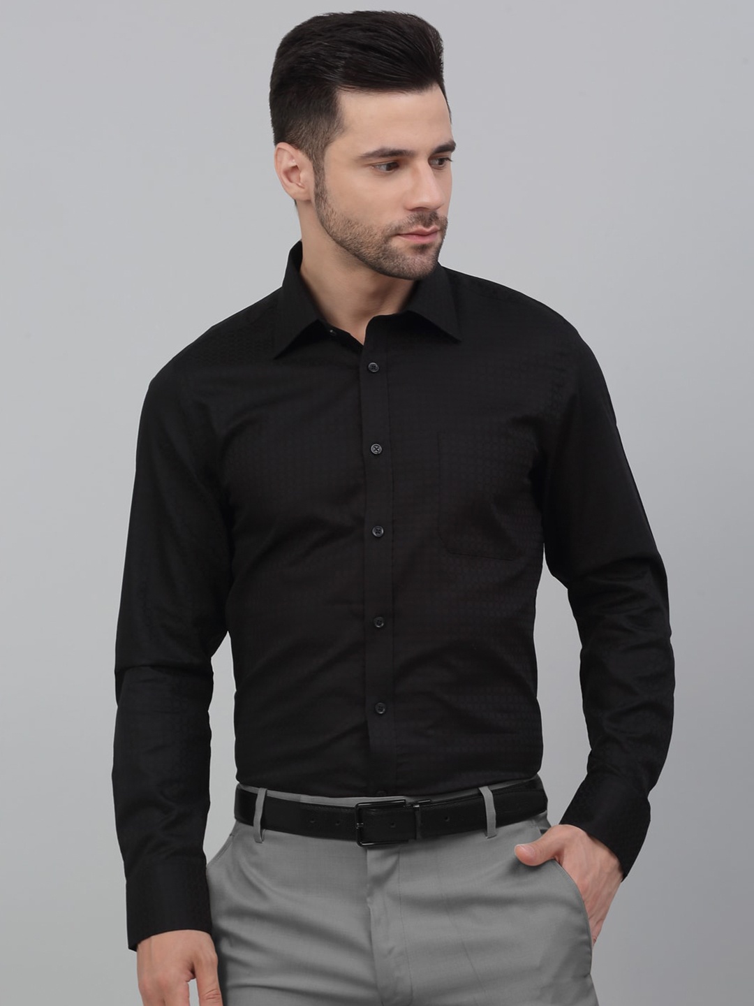 

MUTAQINOTI Cotton Comfort Opaque Formal Shirt, Black