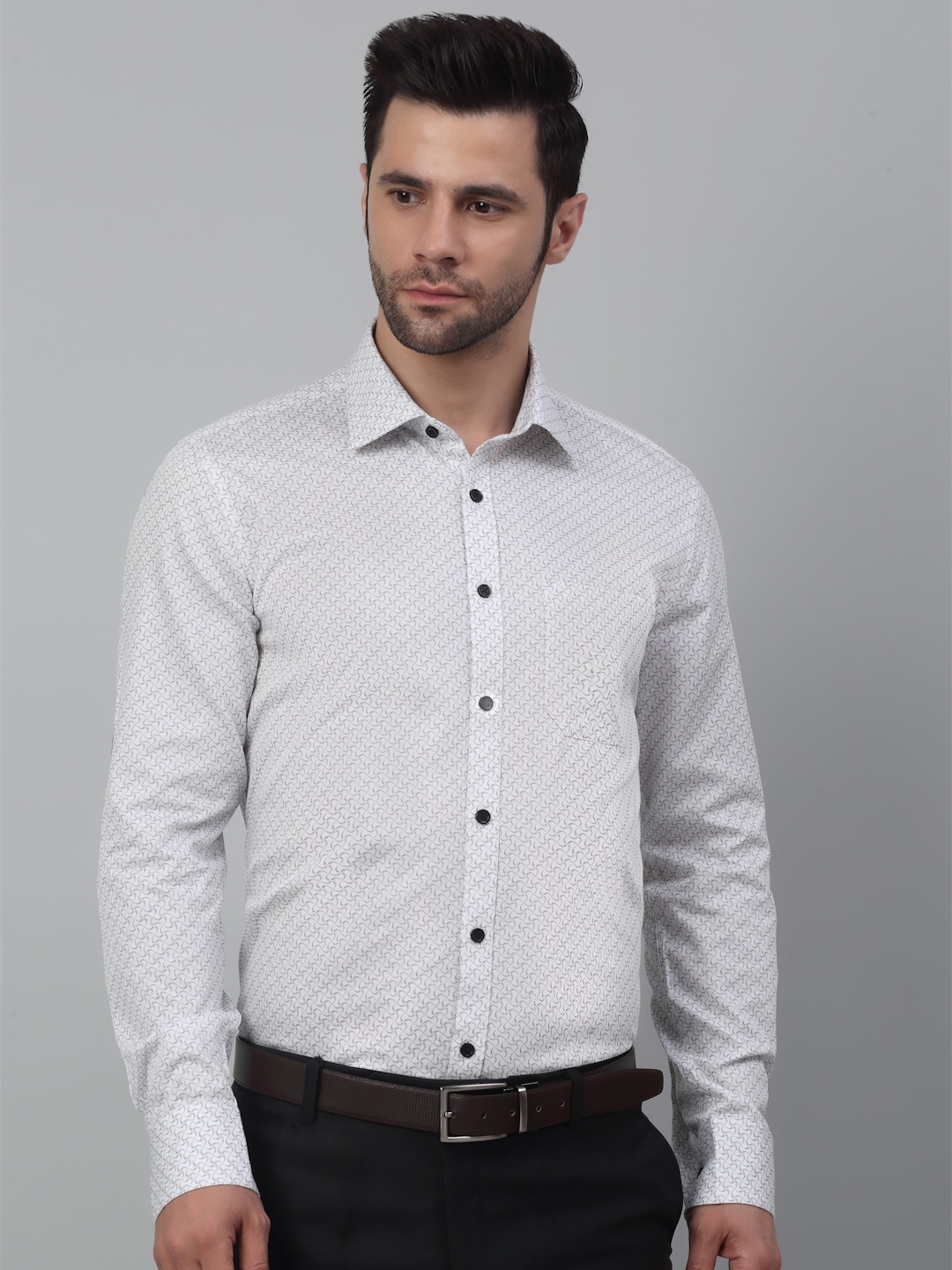 

MUTAQINOTI Men Comfort Printed Cotton Formal Shirt, White