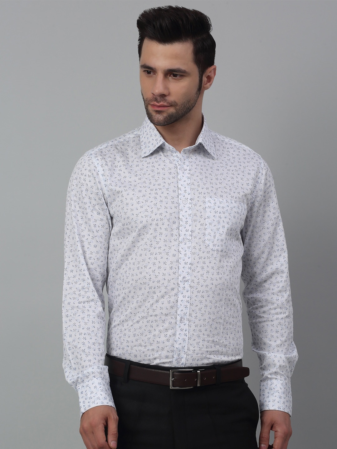 

MUTAQINOTI Comfort Regular Fit Micro Ditsy Printed Cotton Formal Shirt, White