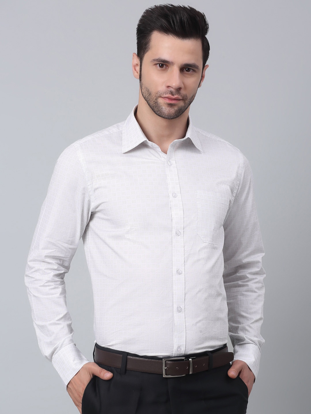 

MUTAQINOTI Comfort Regular Fit Micro Ditsy Printed Cotton Formal Shirt, White