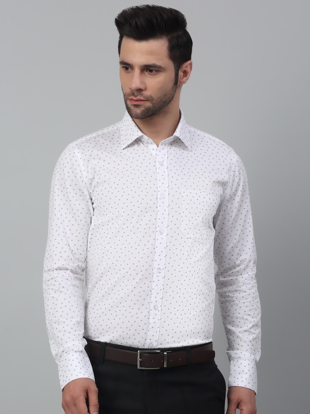 

MUTAQINOTI Comfort Regular Fit Micro Ditsy Printed Cotton Formal Shirt, White