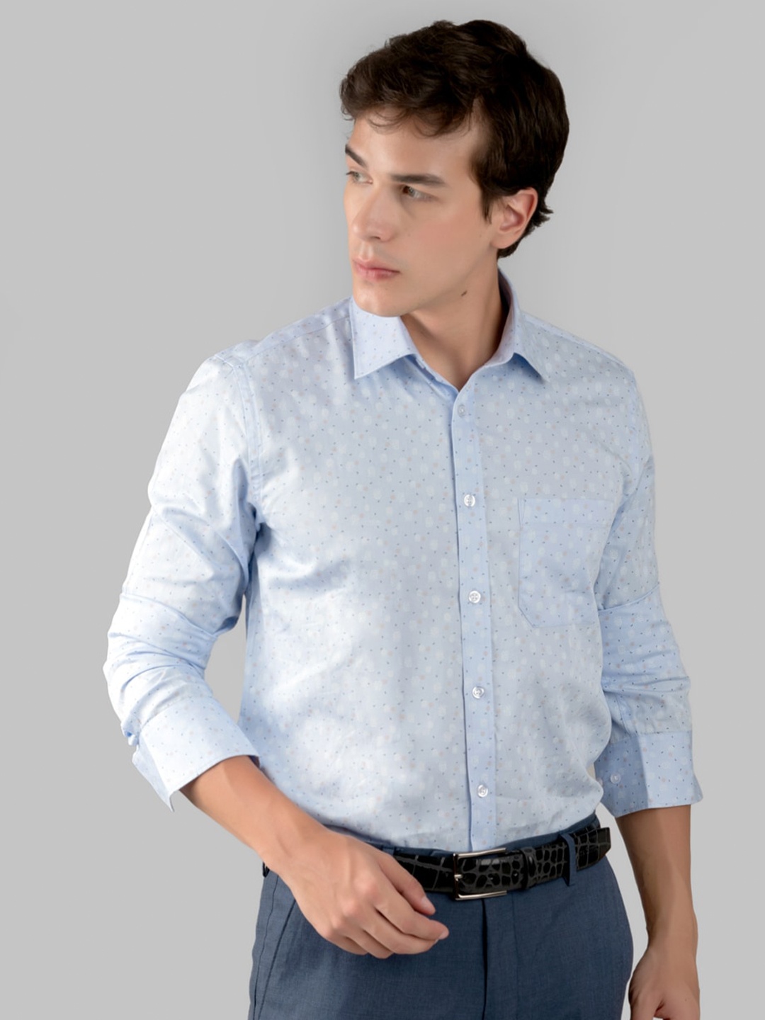 

MUTAQINOTI Men Comfort Printed Cotton Formal Shirt, Blue