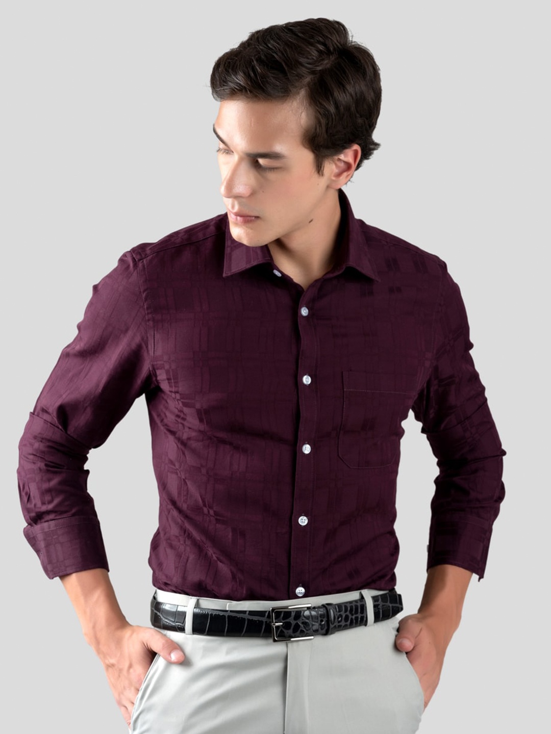 

MUTAQINOTI Comfort Opaque Checked Cotton Formal Shirt, Maroon
