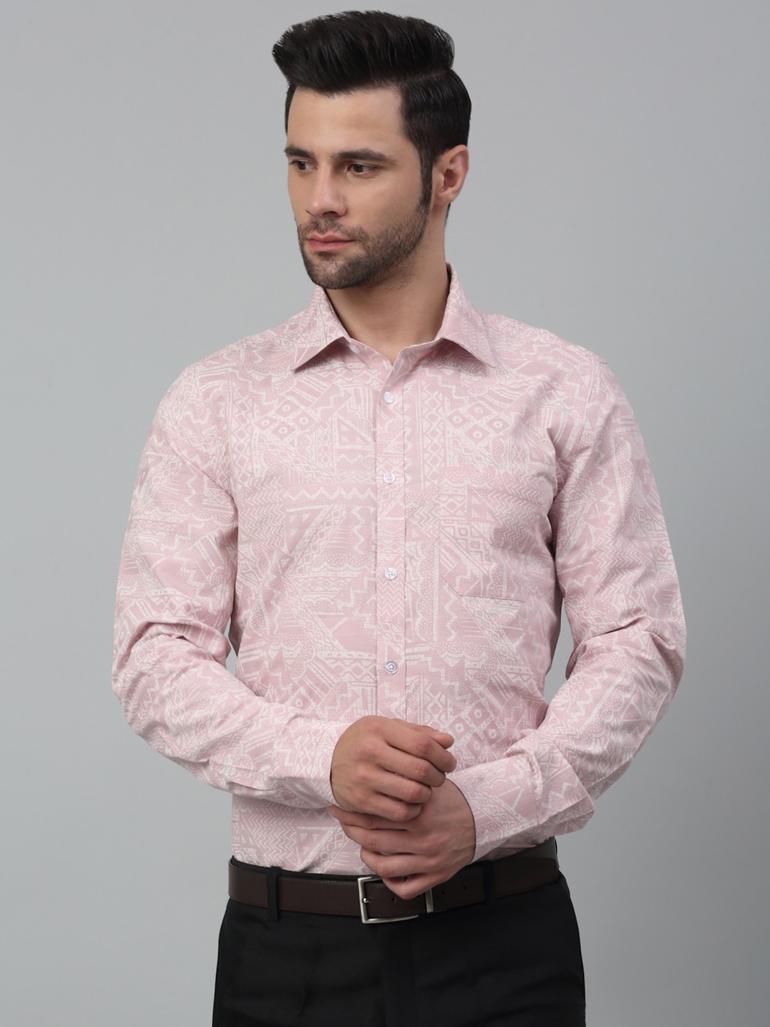 

MUTAQINOTI Men Pink Comfort Opaque Ethnic Motifs Printed Cotton Formal Shirt