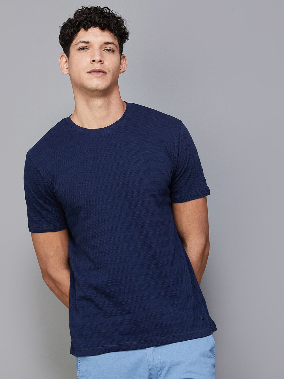 

CODE by Lifestyle Striped Short Sleeves Cotton T-shirt, Blue