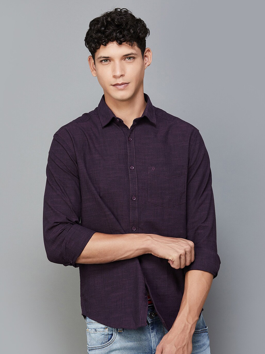 

CODE by Lifestyle Slim Fit Cotton Casual Shirt, Purple