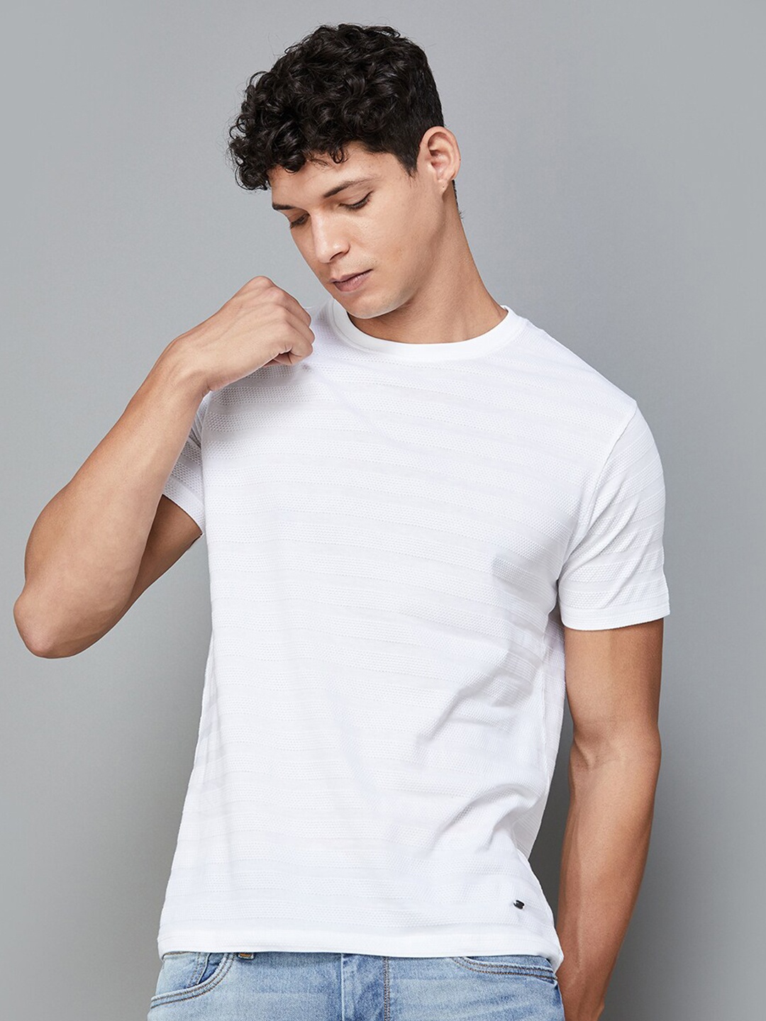 

CODE by Lifestyle Striped Short Sleeves Cotton T-shirt, White