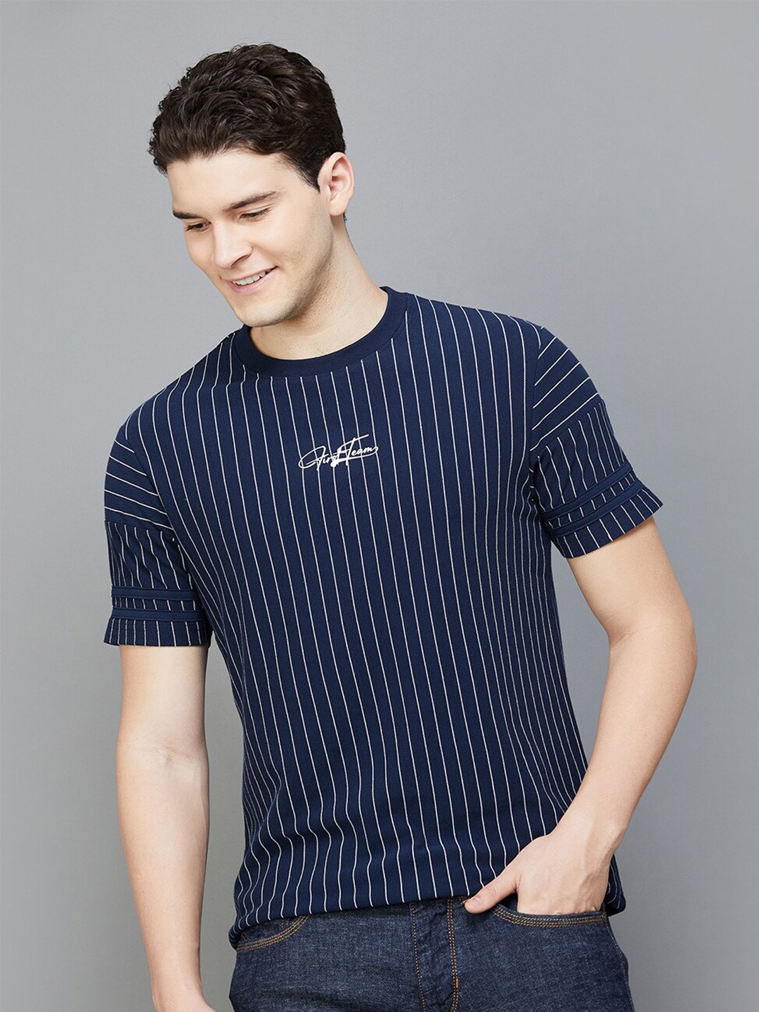 

Fame Forever by Lifestyle Striped Cotton T-shirt, Blue