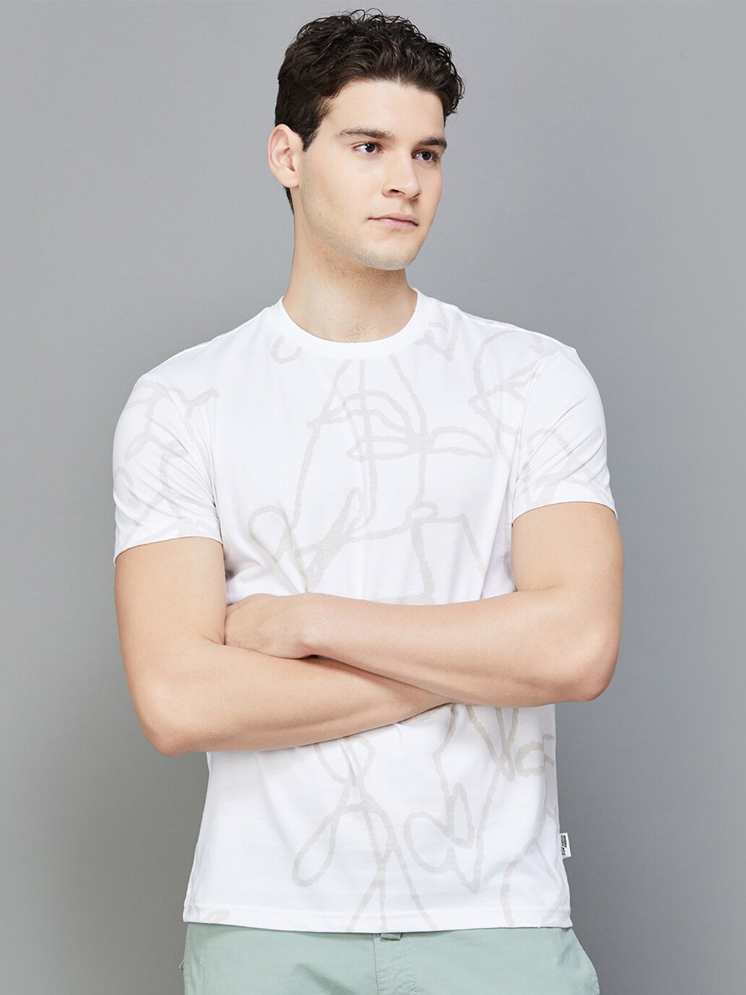 

Fame Forever by Lifestyle Abstract Printed Cotton Slim Fit T-shirt, White