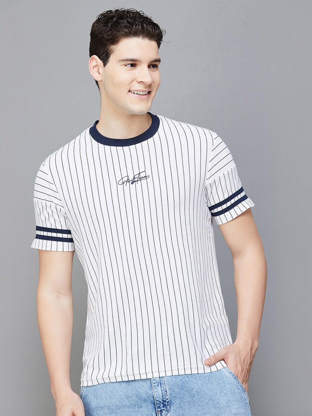 

Fame Forever by Lifestyle Striped Cotton T-shirt, White