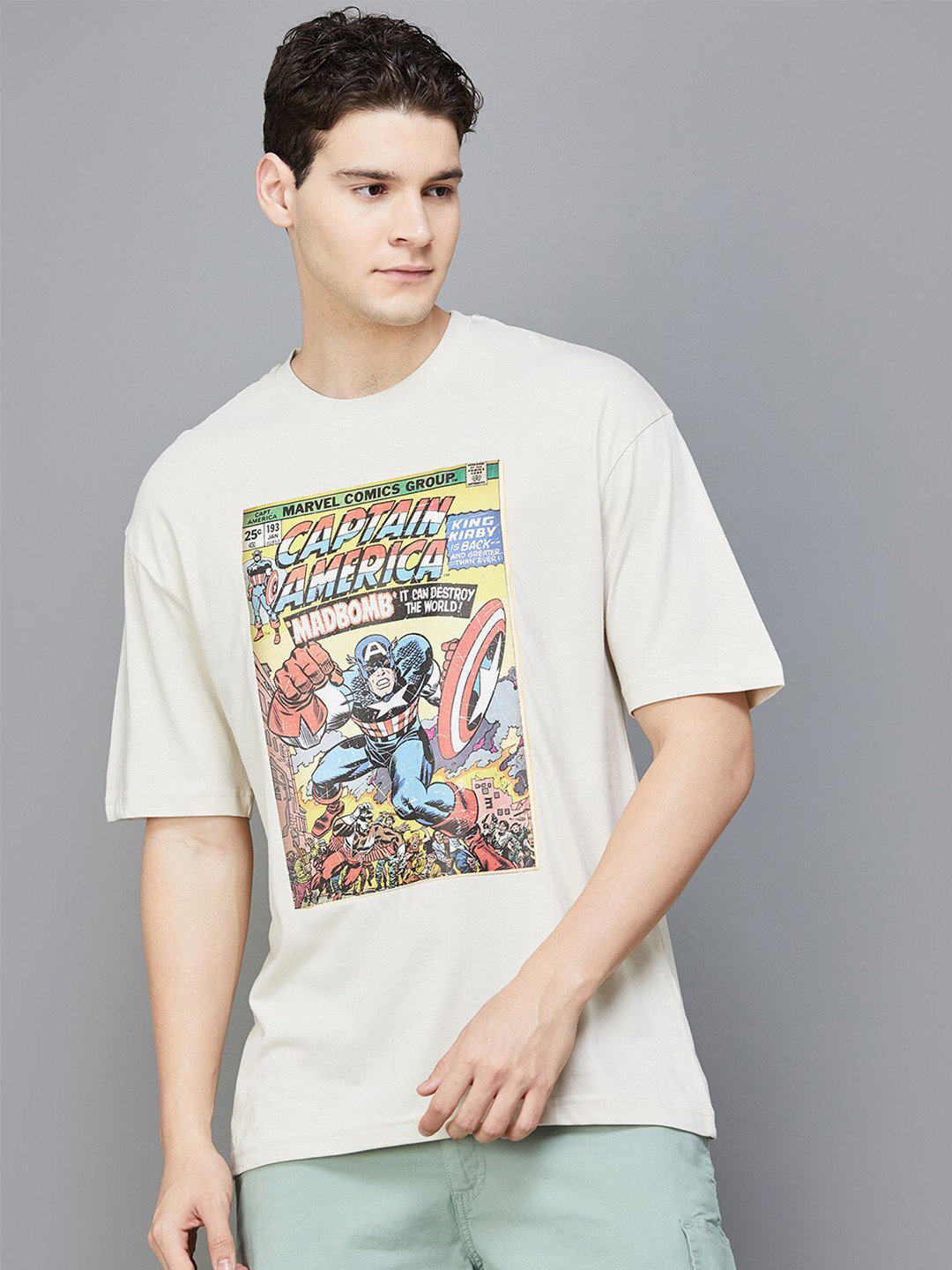 

Fame Forever by Lifestyle Captain America Printed Cotton T-shirt, Beige
