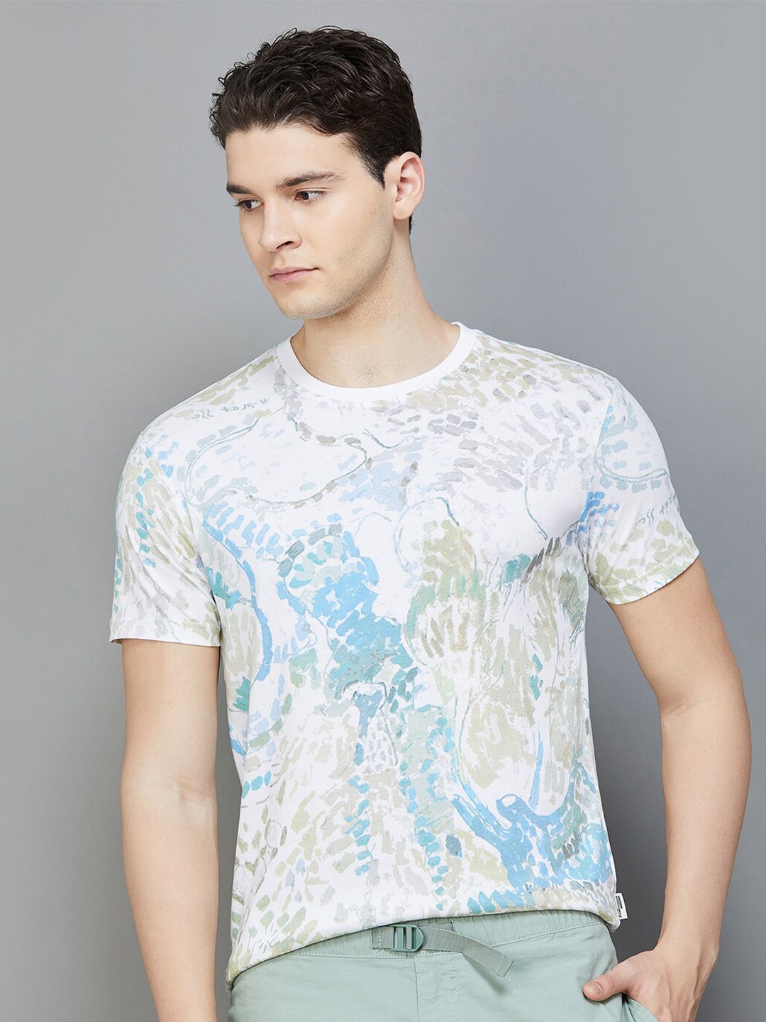 Fame Forever by Lifestyle Abstract Printed Slim Fit Cotton T-shirt, Off white