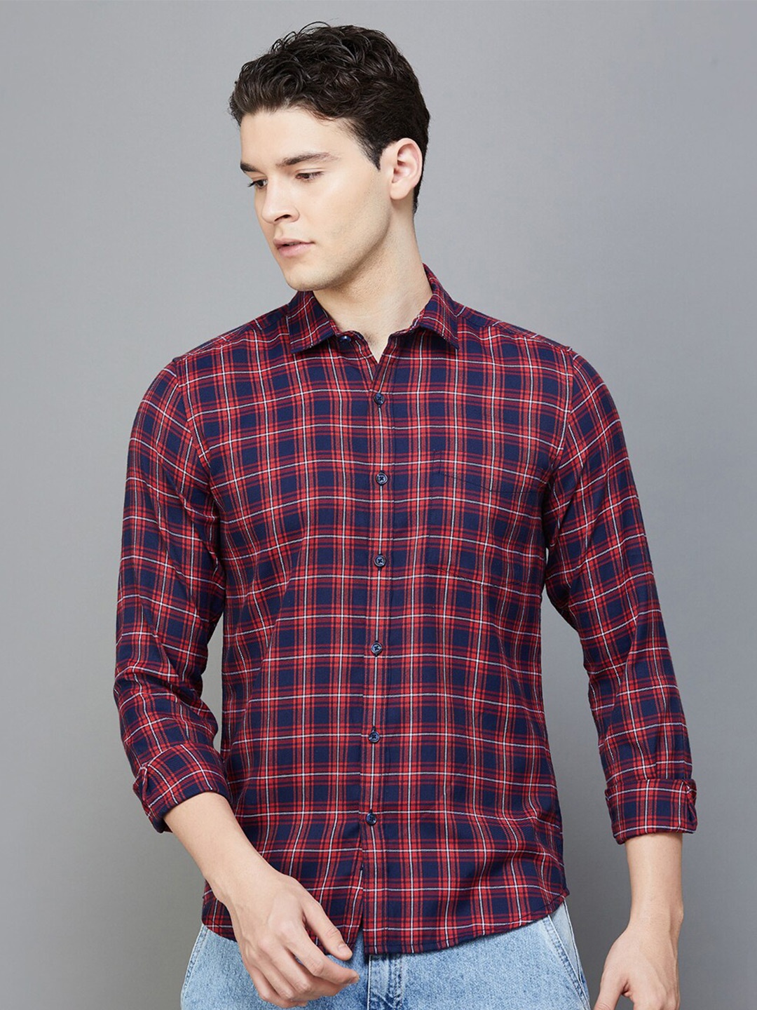 

Fame Forever by Lifestyle Tartan Checked Slim Fit Opaque Cotton Casual Shirt, Blue