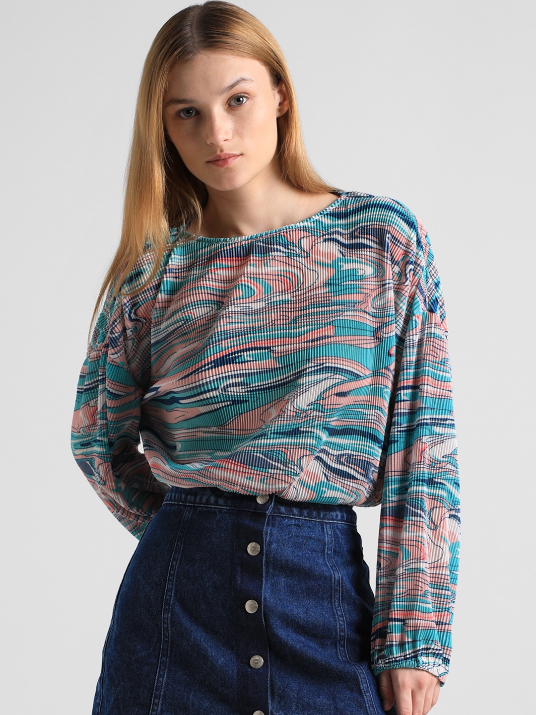 ONLY Print Cotton Boxy Top, Green