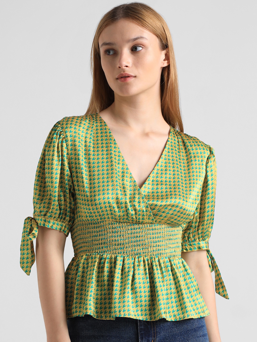 

ONLY Checked Peplum Top, Green