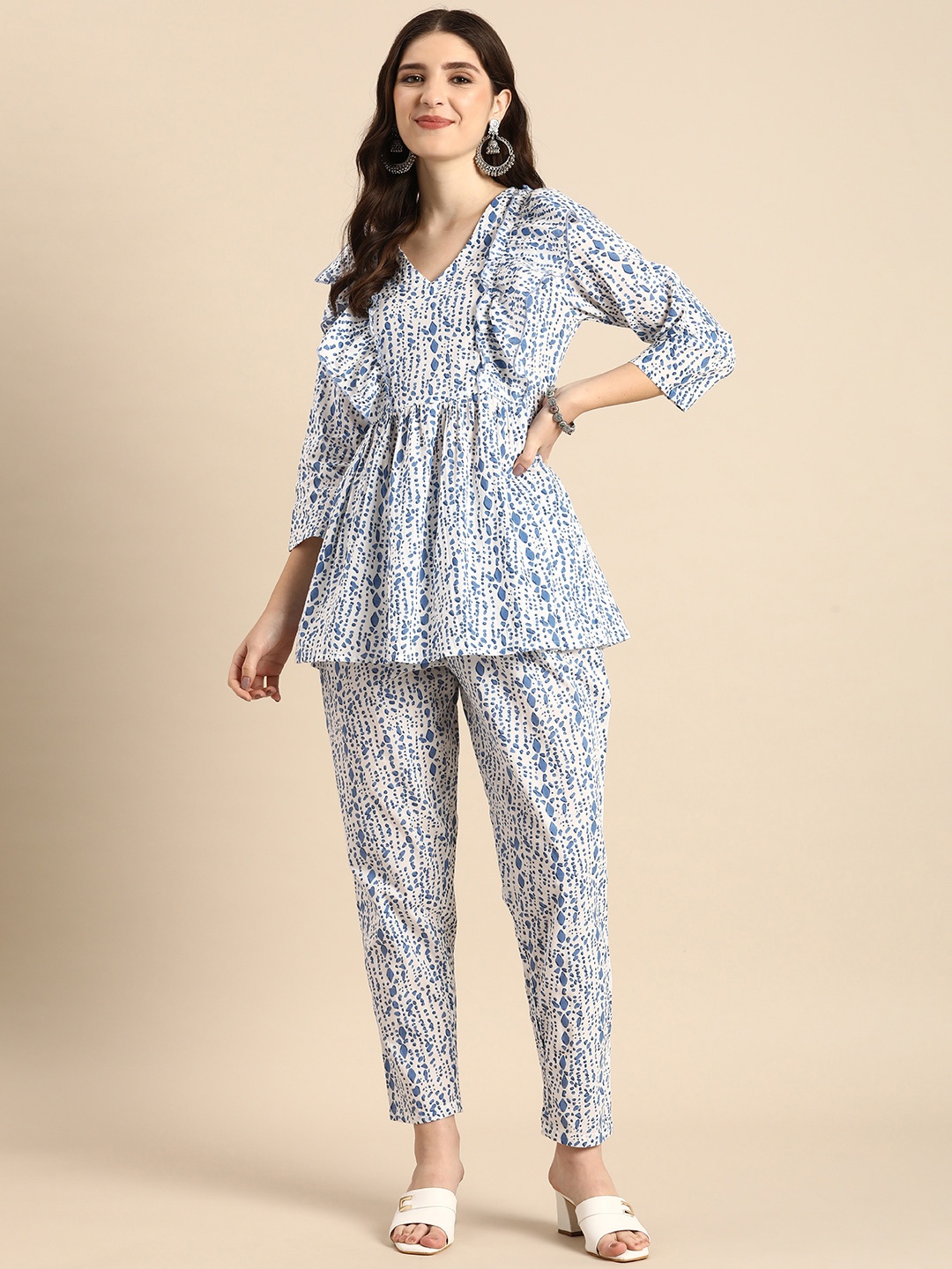 

Anouk Women Printed Tunic with Trousers, Blue