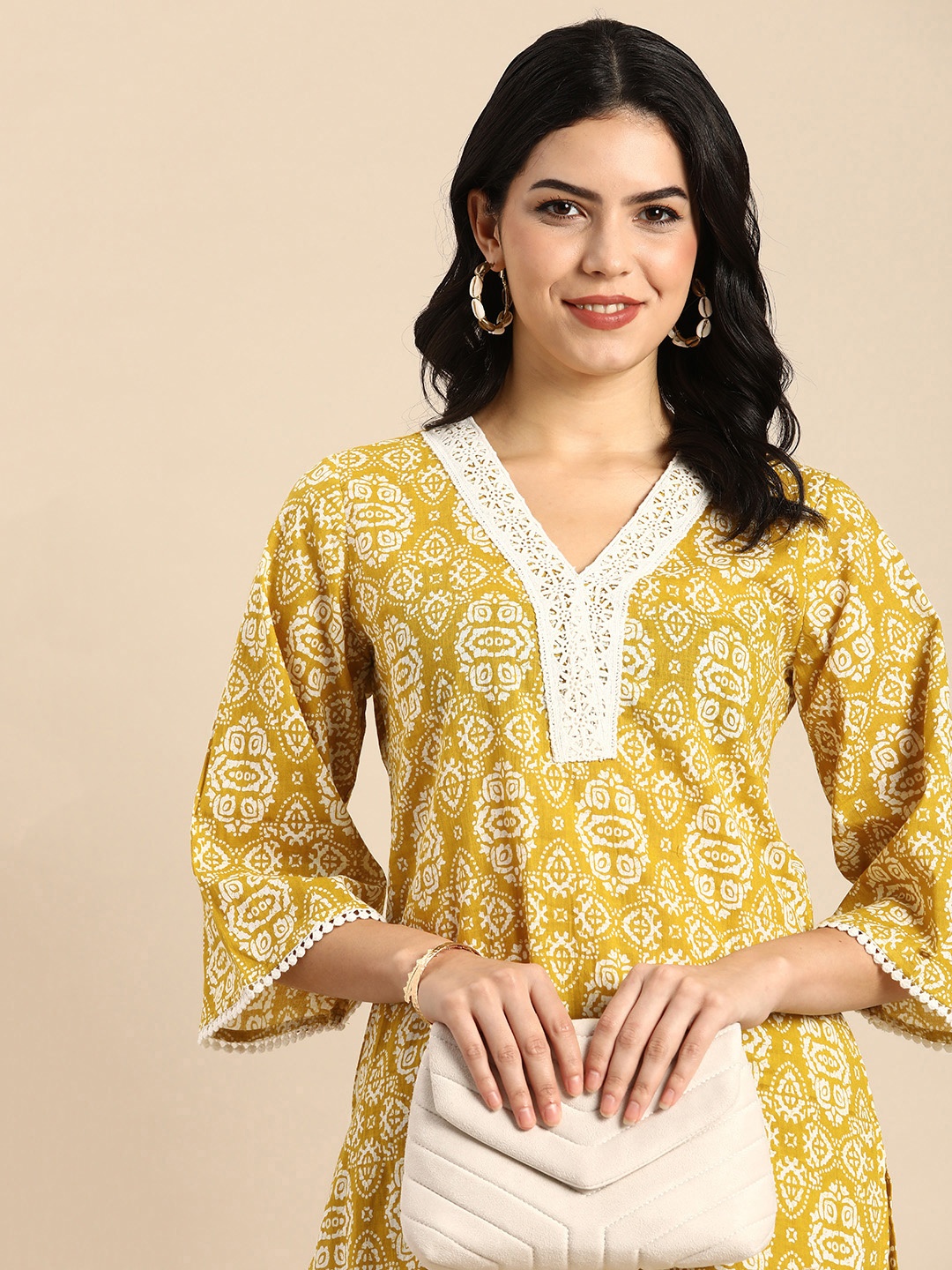 

Anouk Women Ethnic Motifs Printed Regular Pure Cotton Kurta with Harem Pants, Yellow