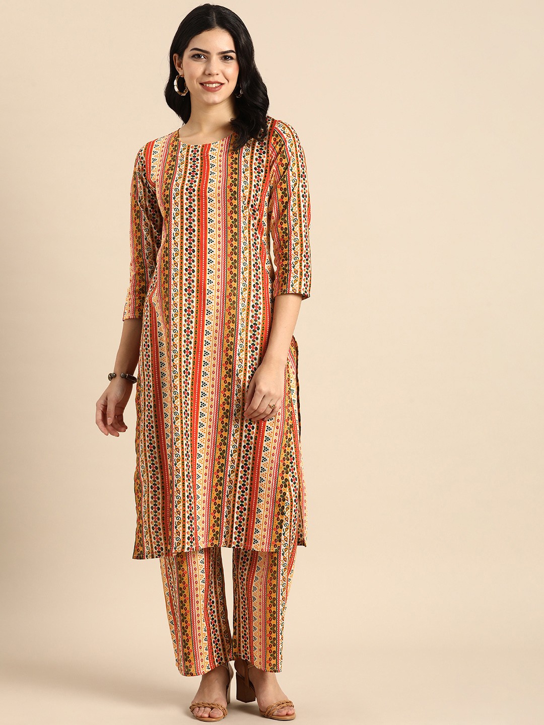 

Anouk Women Ethnic Motifs Printed Regular Pure Cotton Kurta with Trousers, Multi