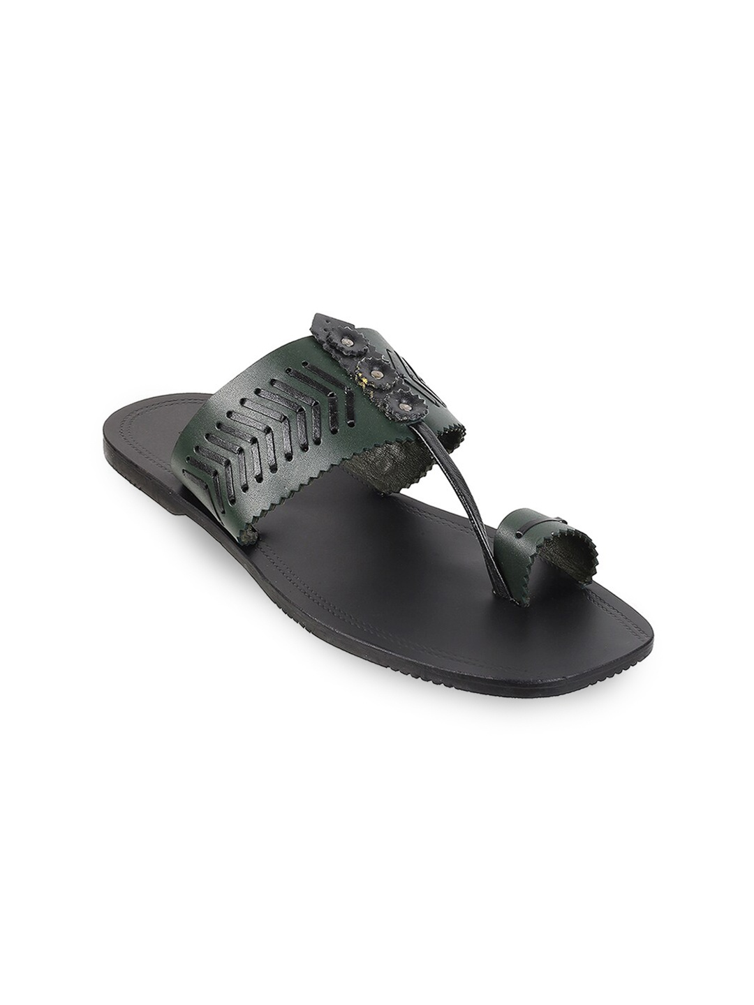 

Mochi Men Ethnic Textured Leather Comfort Sandals, Green