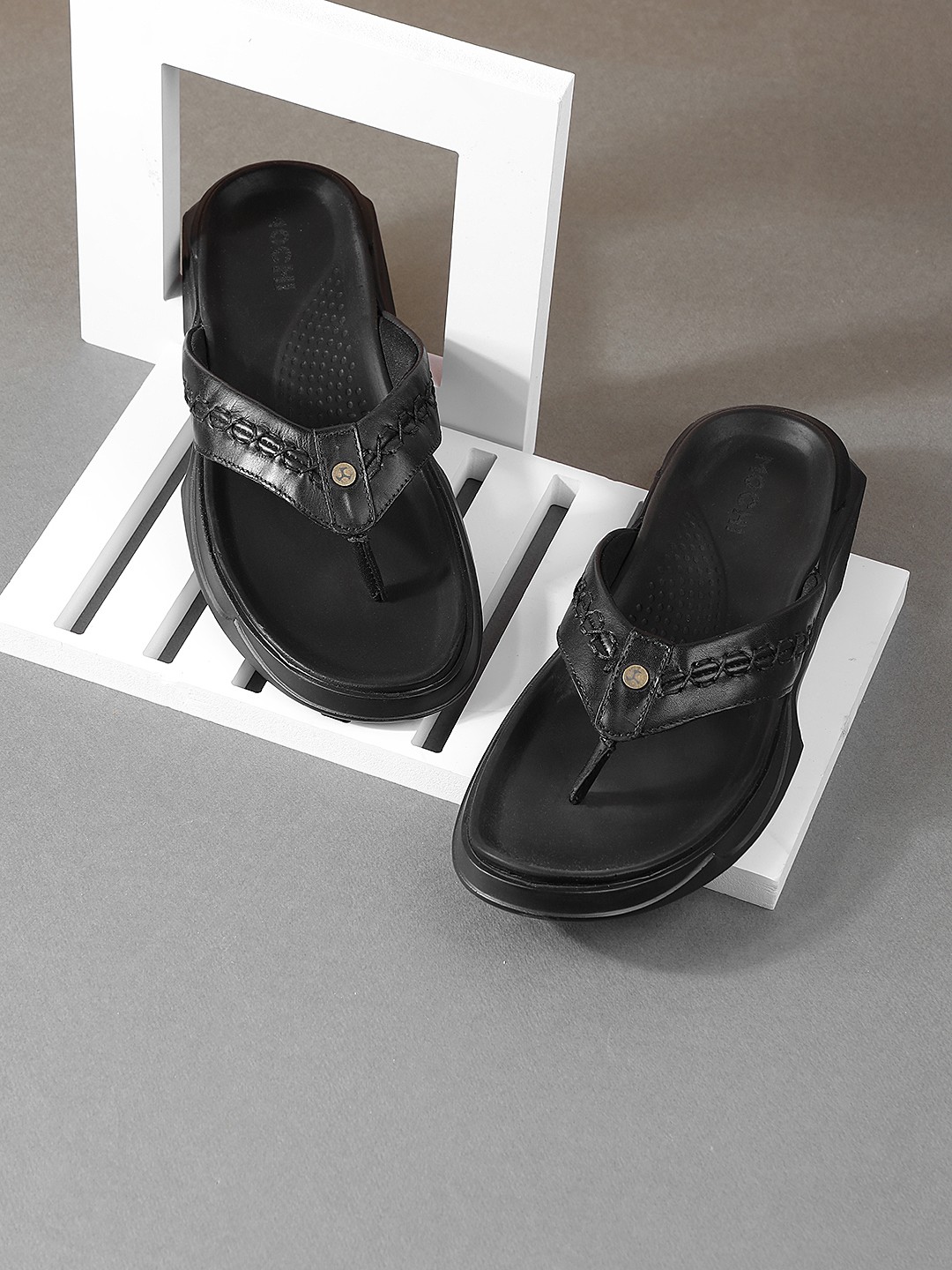 

Mochi Leather Comfort Sandals, Black