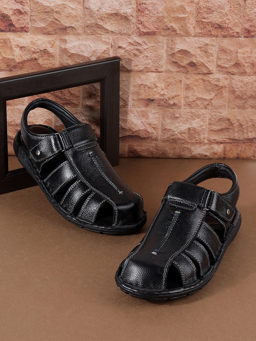 

Mochi Leather Shoe-Style Sandals, Black