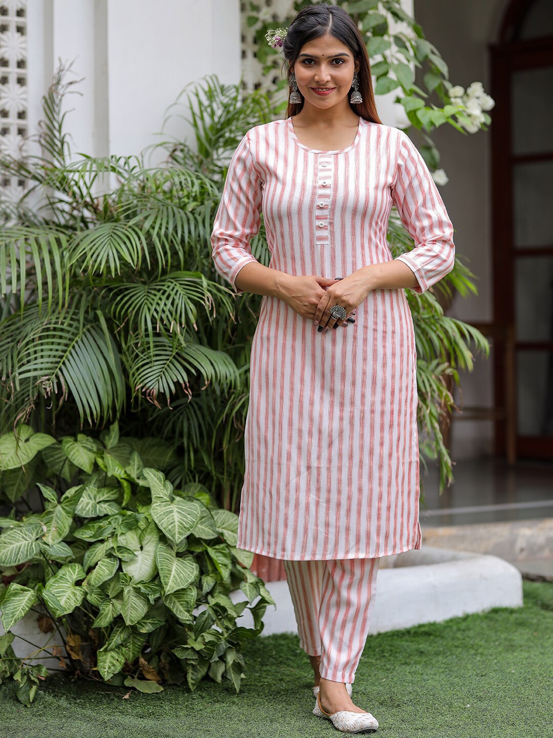 

KALINI Striped Kurta with Trousers, Pink