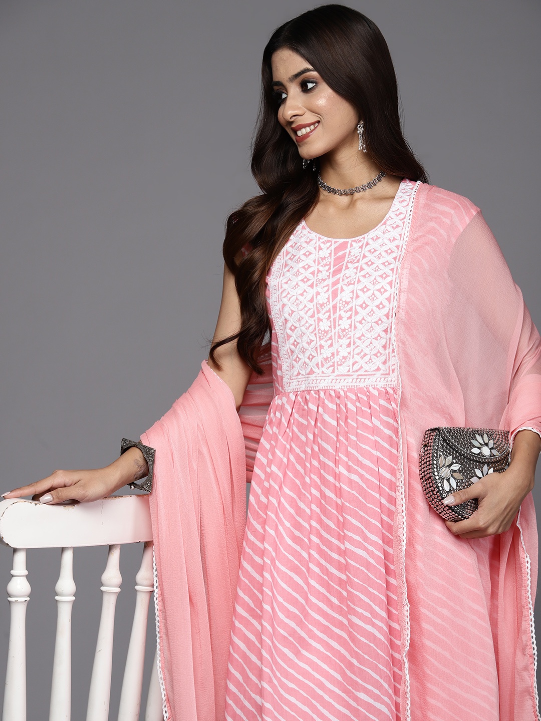 

Indo Era Women Floral Embroidered Regular Thread Work Kurta with Sharara & With Dupatta, Pink