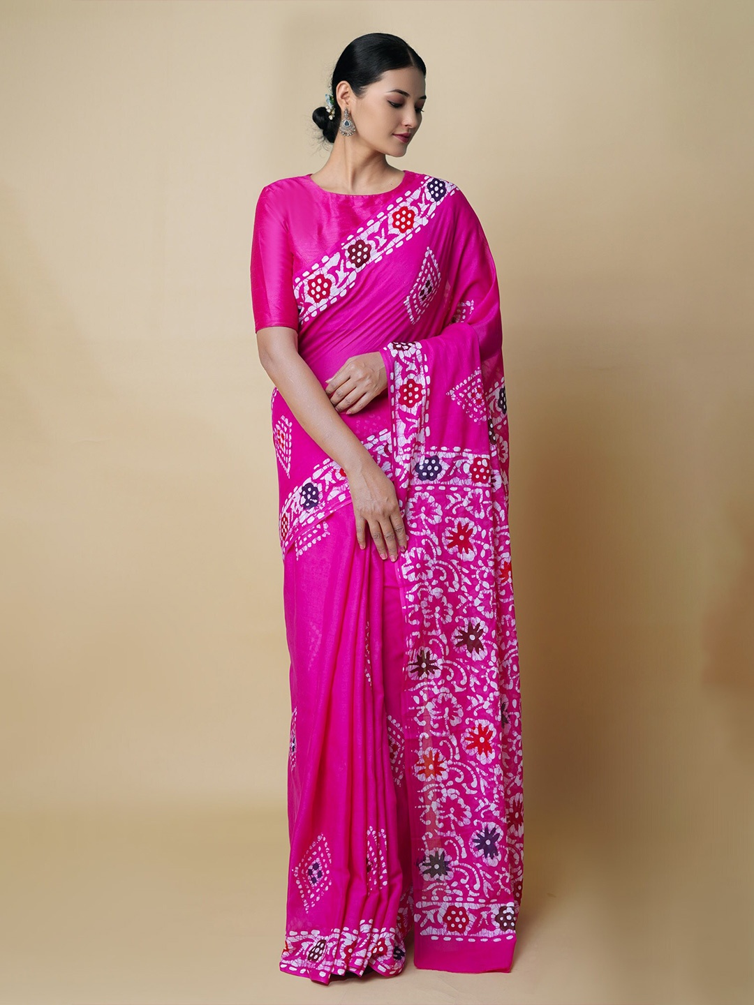 

Unnati Silks Batik Pure Cotton Handloom Kota Saree, Pink