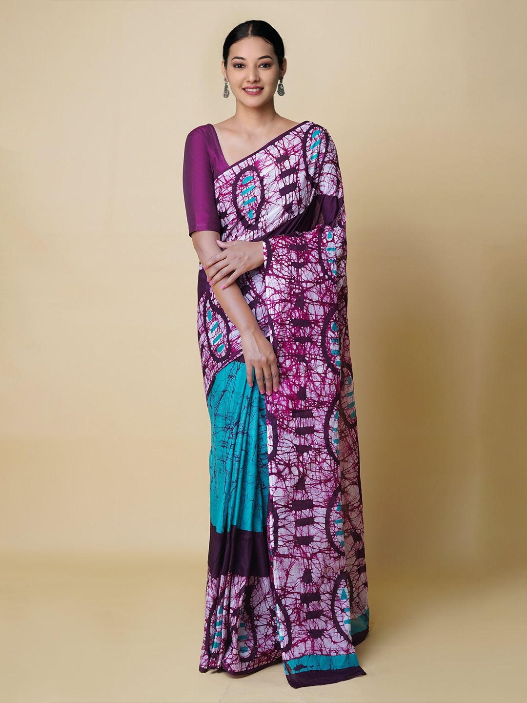 

Unnati Silks Batik Printed Pure Cotton Kota Saree, Turquoise blue