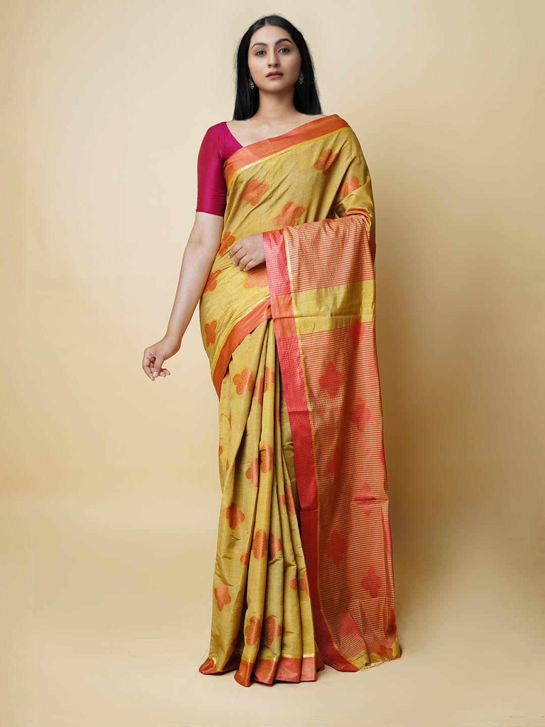 

Unnati Silks Ethnic Motifs Printed Zari Silk Blend Baluchari Saree, Green