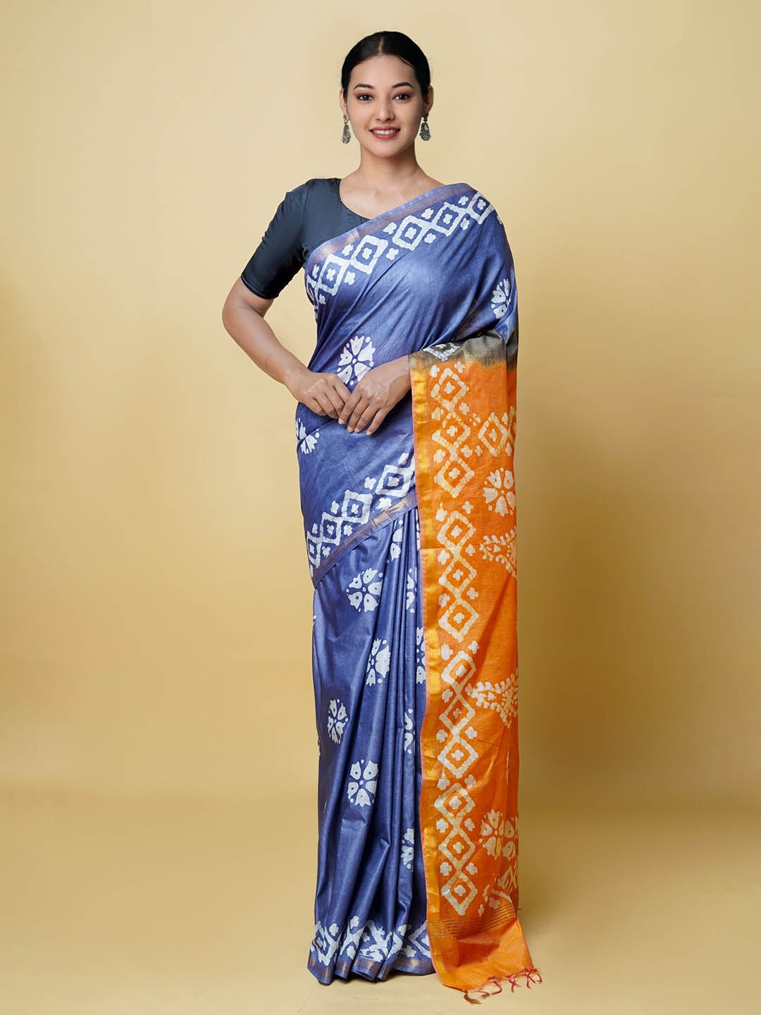 

Unnati Silks Batik Zari Silk Cotton Chanderi Saree, Grey