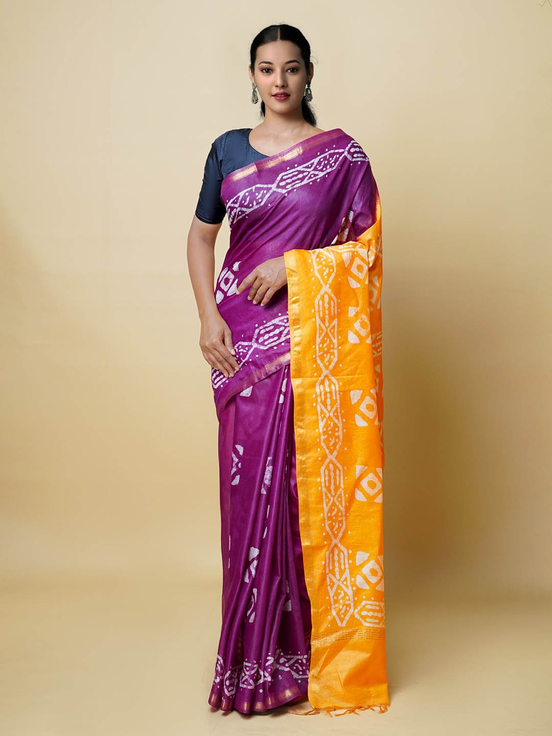 

Unnati Silks Batik Zari Silk Cotton Chanderi Saree, Purple