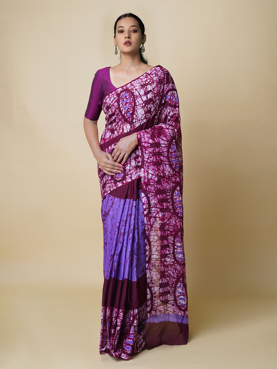 

Unnati Silks Batik Printed Pure Cotton Kota Saree, Maroon