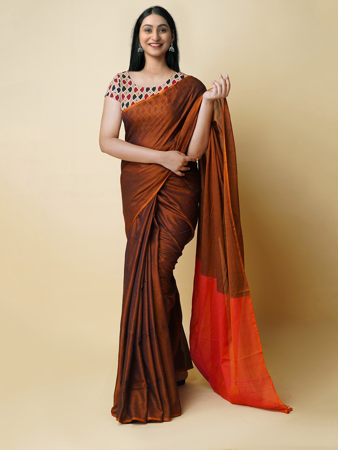 

Unnati Silks Pure Cotton Narayan Peth Saree, Orange