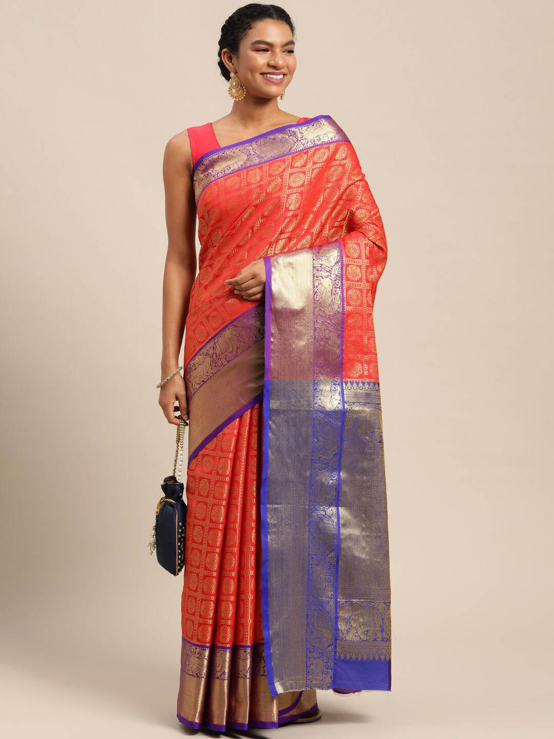 

Angroop Ethnic Motifs Woven Design Zari Banarasi Saree, Pink