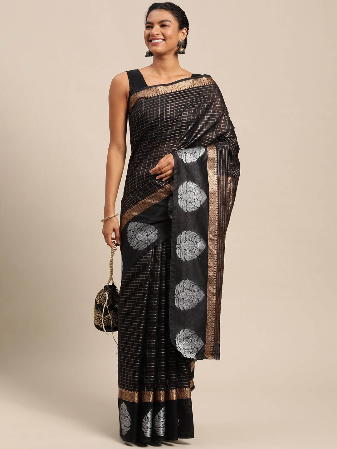

Angroop Ethnic Motifs Woven Design Zari Banarasi Saree, Black