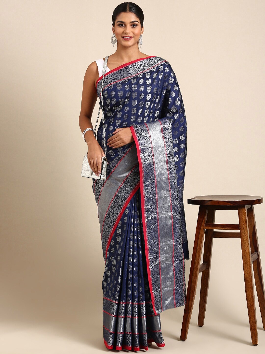 

Angroop Ethnic Motifs Woven Design Zari Banarasi Saree, Blue