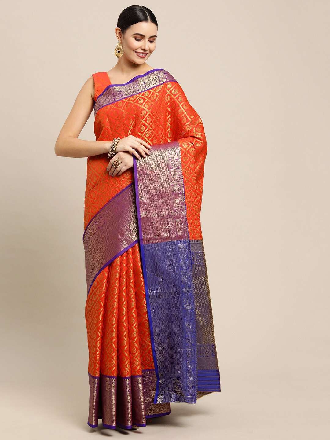 

Angroop Ethnic Motifs Woven Design Zari Banarasi Saree, Red