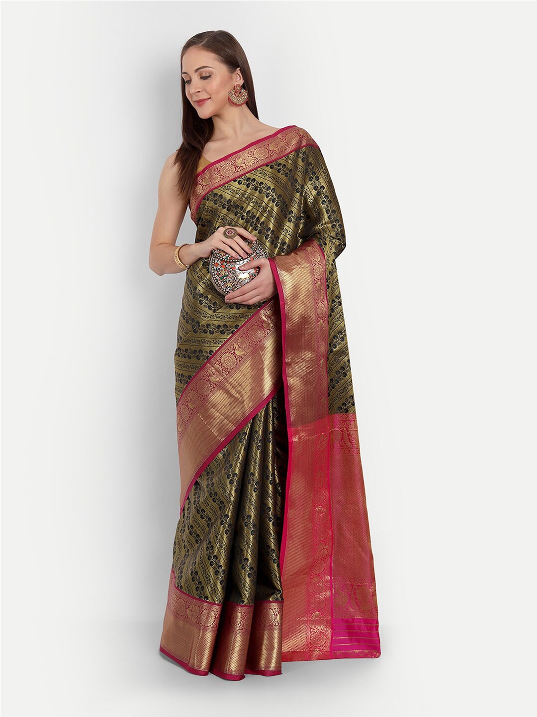 

Angroop Ethnic Motifs Woven Design Zari Banarasi Saree, Black