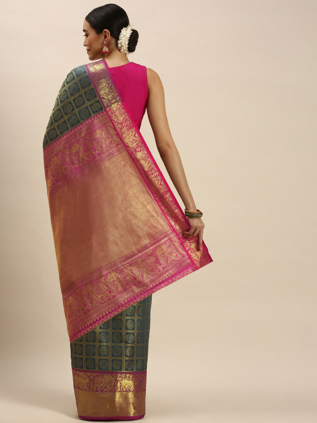 

Angroop Ethnic Motifs Woven Design Zari Banarasi Saree, Blue