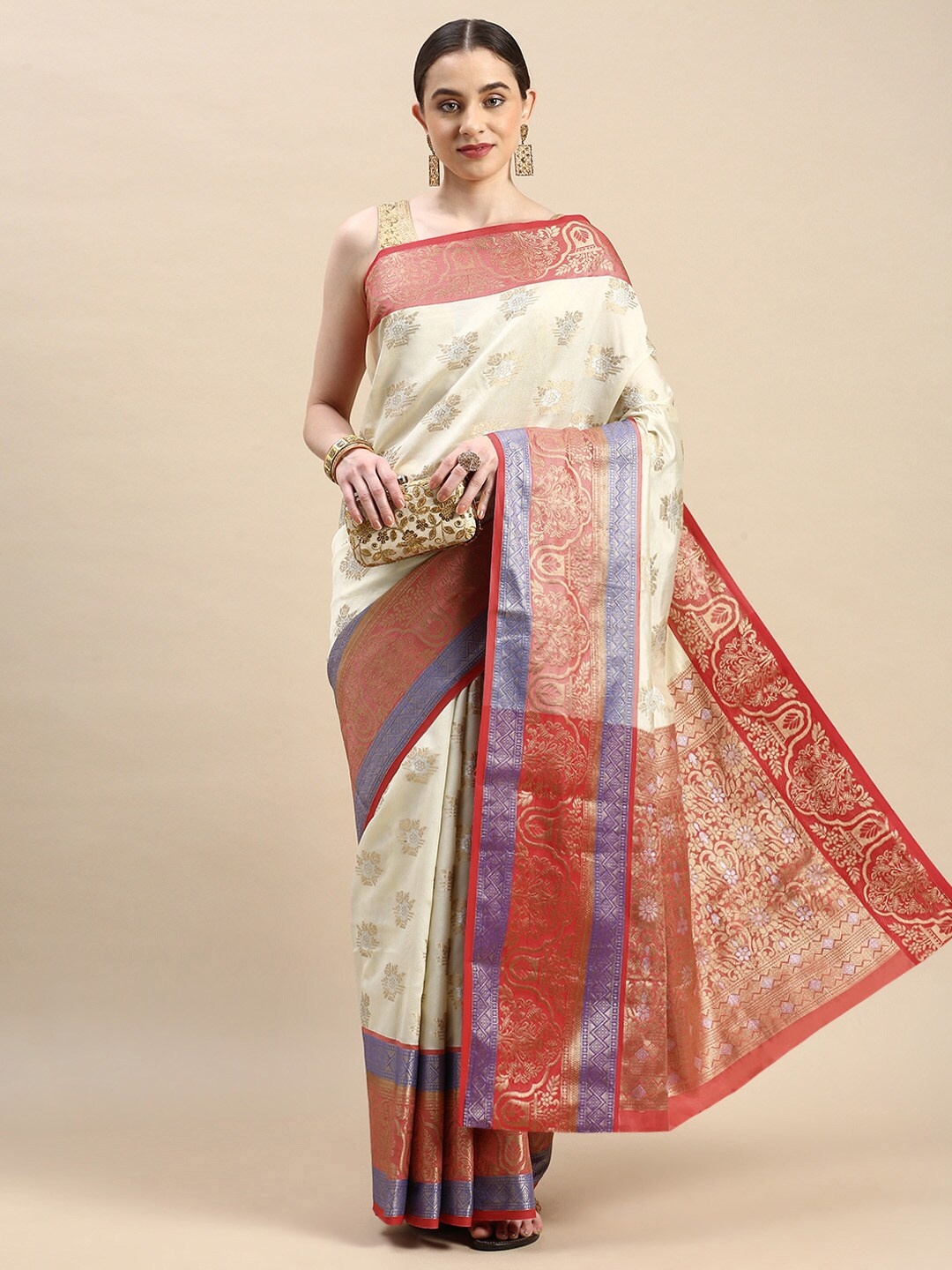 

Angroop Floral Woven Design Zari Banarasi Saree, White