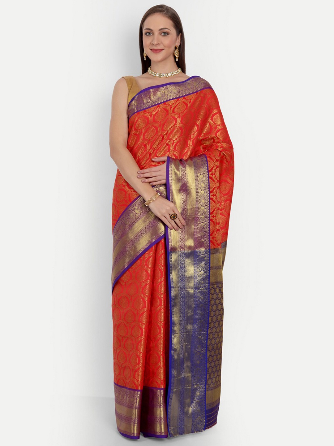

Angroop Ethnic Motifs Woven Design Zari Banarasi Saree, Blue