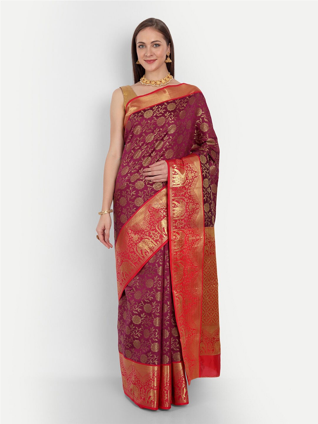 

Angroop Floral Woven Design Zari Banarasi Saree, Maroon