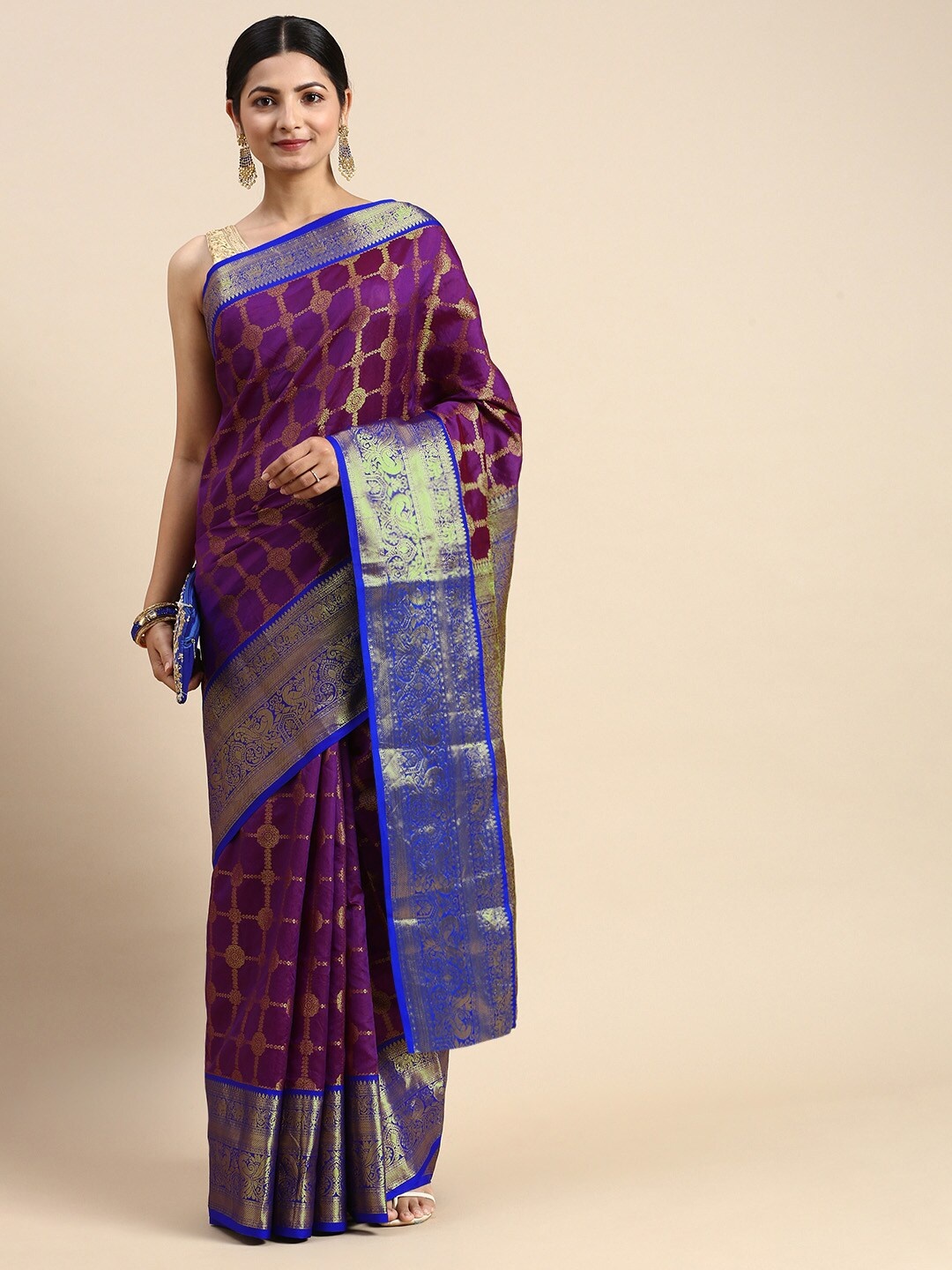 

Angroop Ethnic Motifs Woven Design Zari Banarasi Saree, Purple