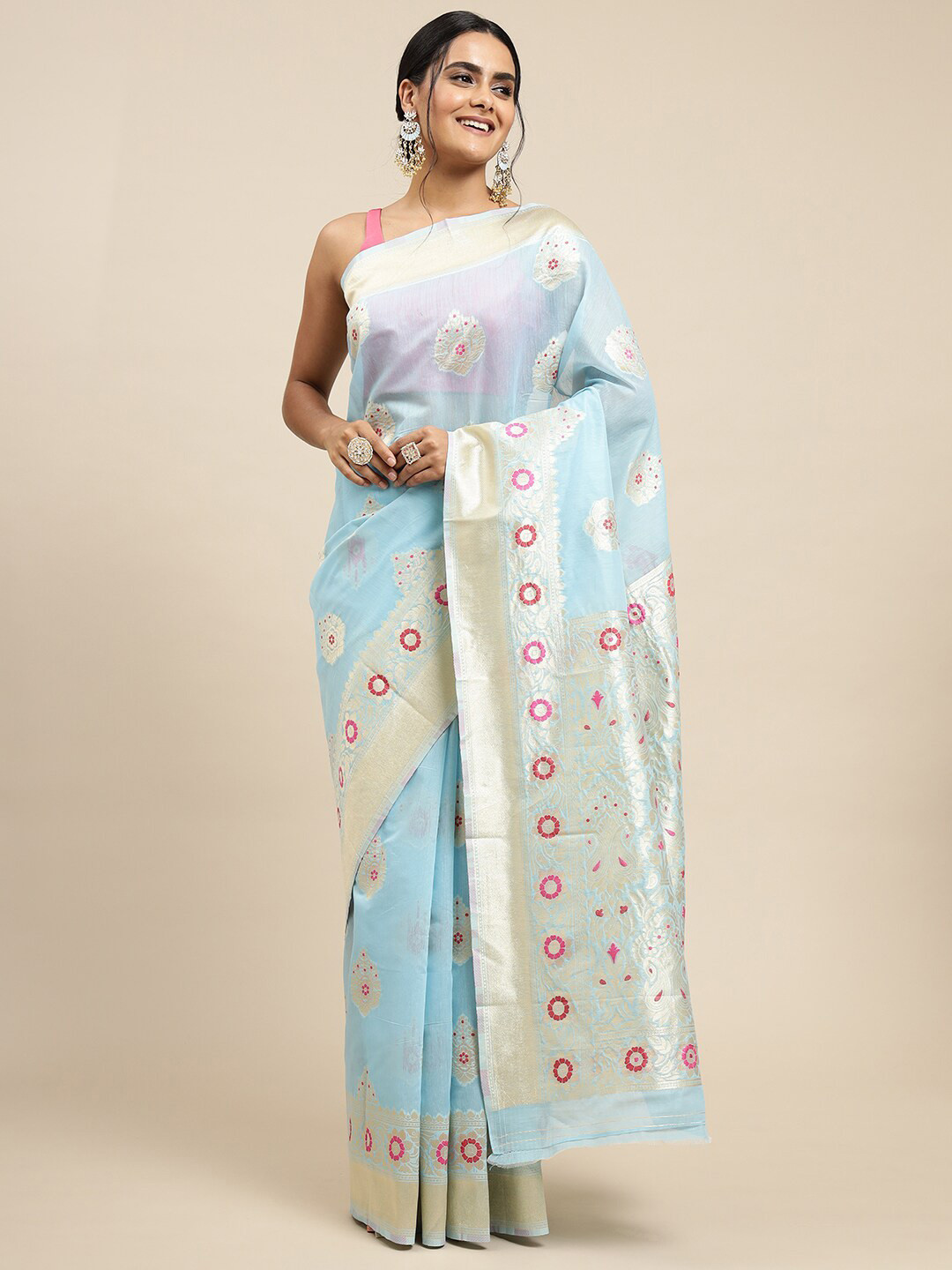 

Angroop Ethnic Motifs Woven Design Zari Saree, Blue