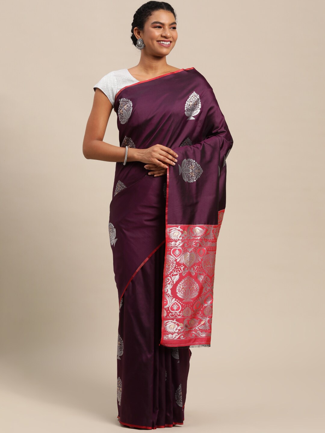 

Angroop Ethnic Motifs Woven Design Zari Saree, Maroon