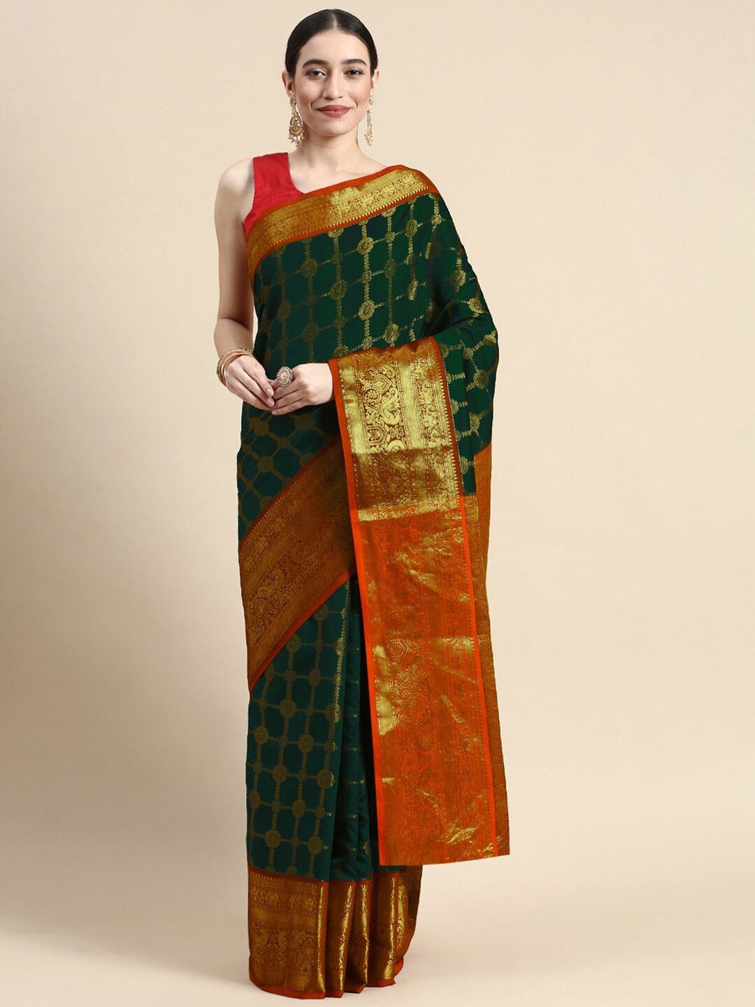 

Angroop Ethnic Motifs Woven Design Zari Saree, Green
